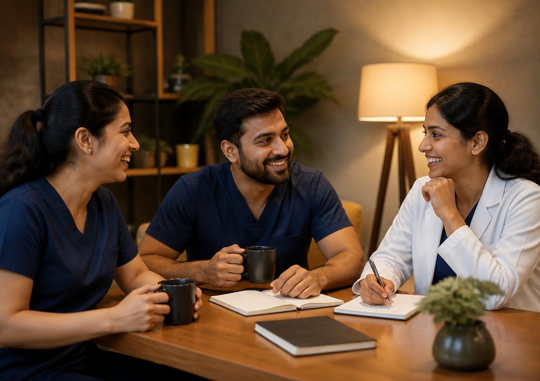 Alumni dentists in a discussion group